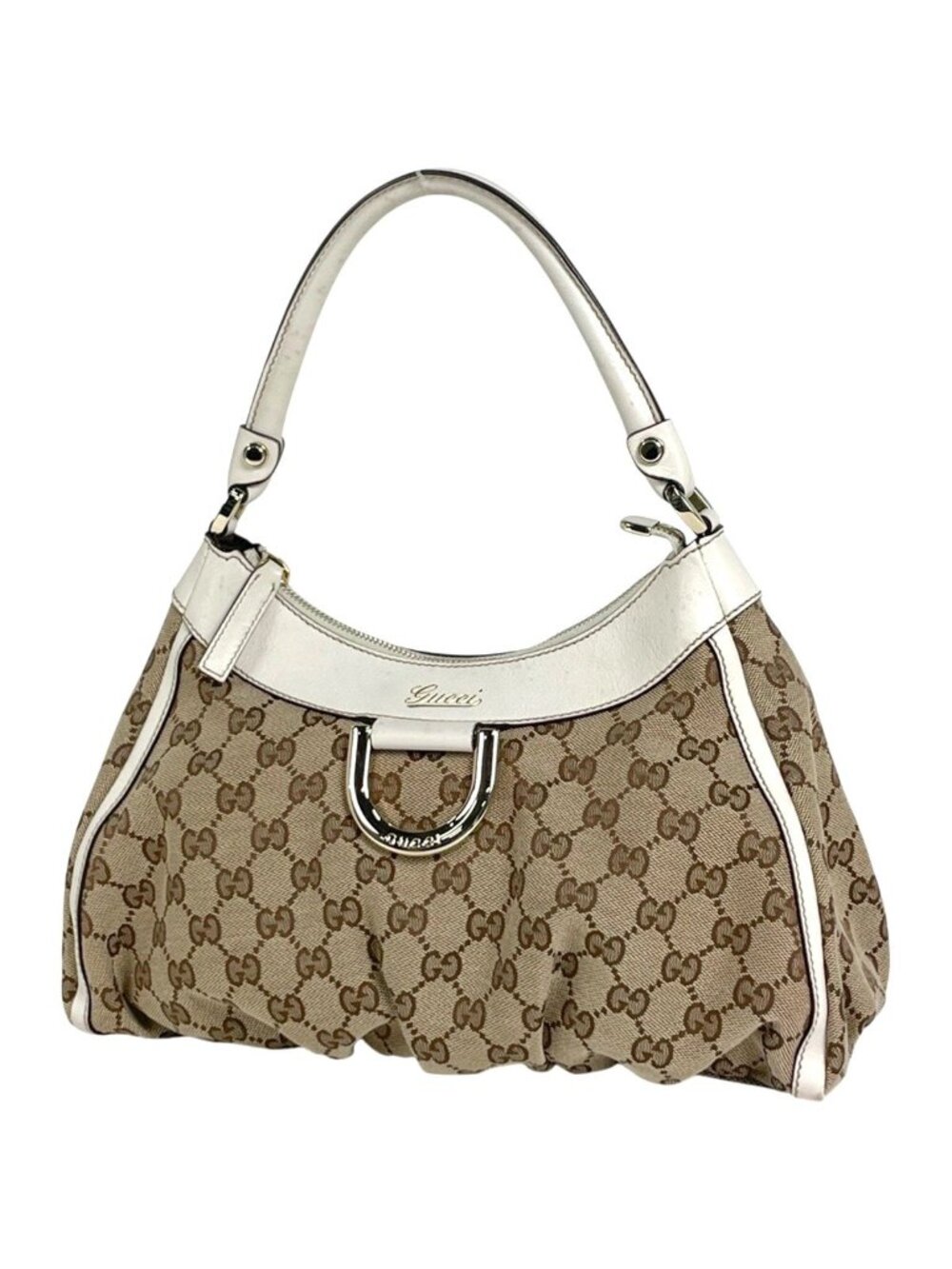 Gucci GG Pattern Shoulder Bag Abbey Canvas Beige White